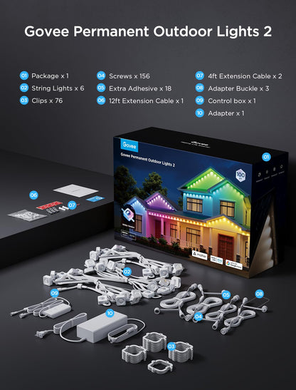 Govee Permanent Outdoor Lights 2 – 150ft RGBIC Waterproof LED Set (108 LEDs, Alexa/Google Compatible)